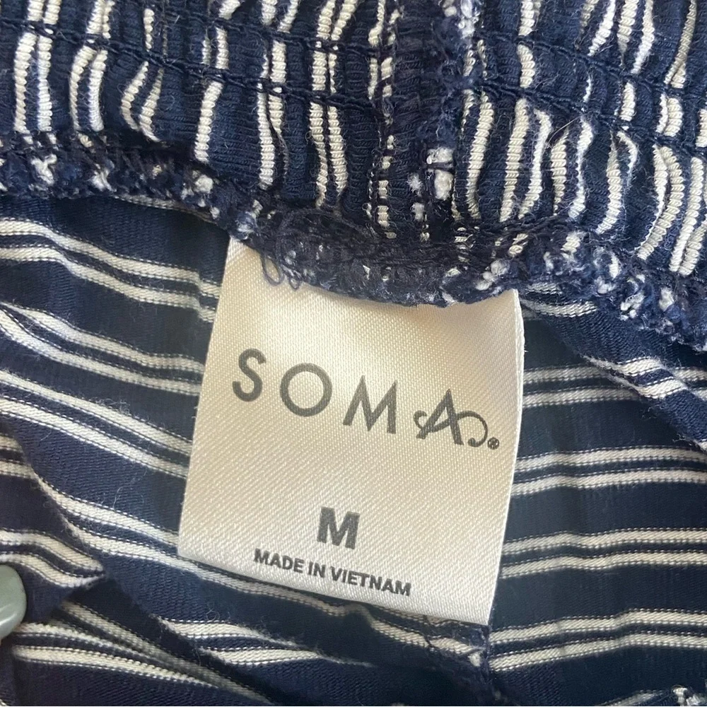 Soma Women's Pull On Lounge Pajama Pants Sz‎ M Stripes Blue & White Side Pockets
